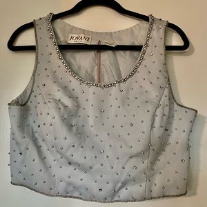 Two piece silver and gray skirt and top